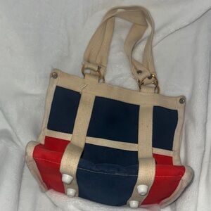 Vintage Nautical Striped Mini Tote Bag - Red, White & Navy Canvas Handbag